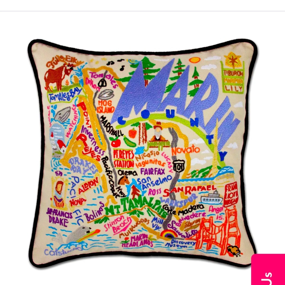 Cat Studio embroidered pillow Marin County California  San Francisco
